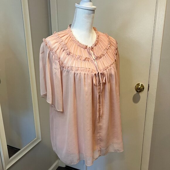 Zara Light Pink Ruffled Short Sleeve Blouse, Size Small - Picture 10 of 16